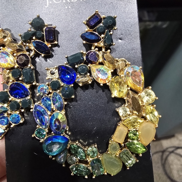 NWT J CREW WREATH CIRCLE RHINESTONE GEMSTONE DARK SEA GREEN EARRINGS - Picture 8 of 14